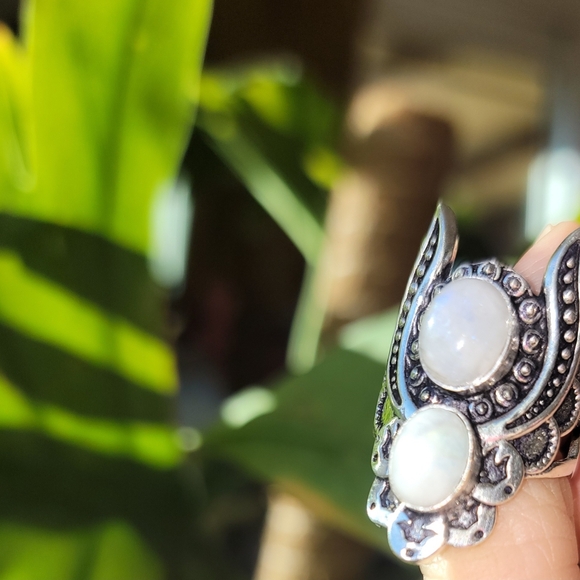 Gorgeous Angel Wing Moonstone Goddess Ring - Picture 3 of 13